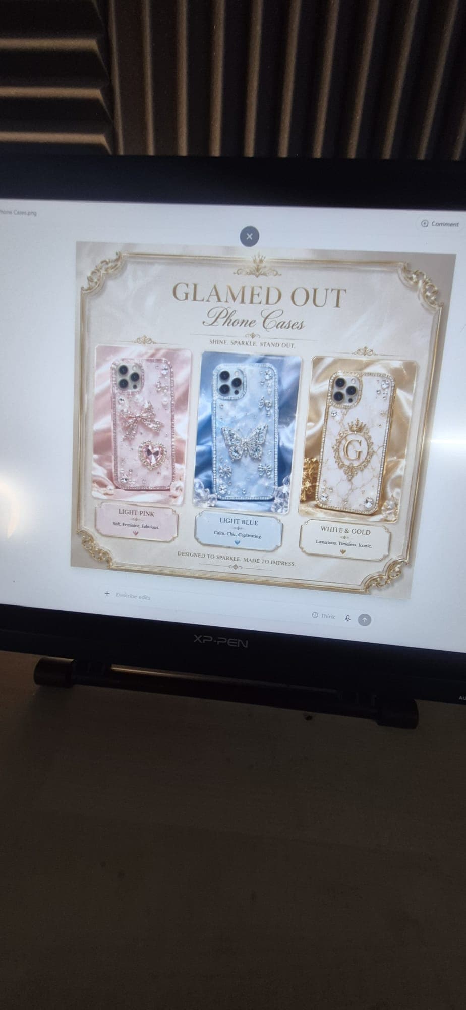 A product design created by a participant using AI image tools, shown on screen